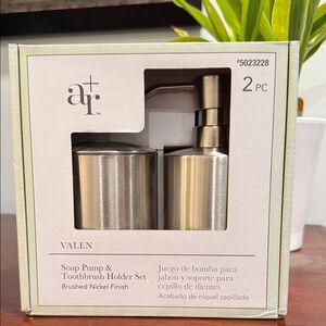Brushed Nickel Soap Pump & Toothbrush Holder Set
